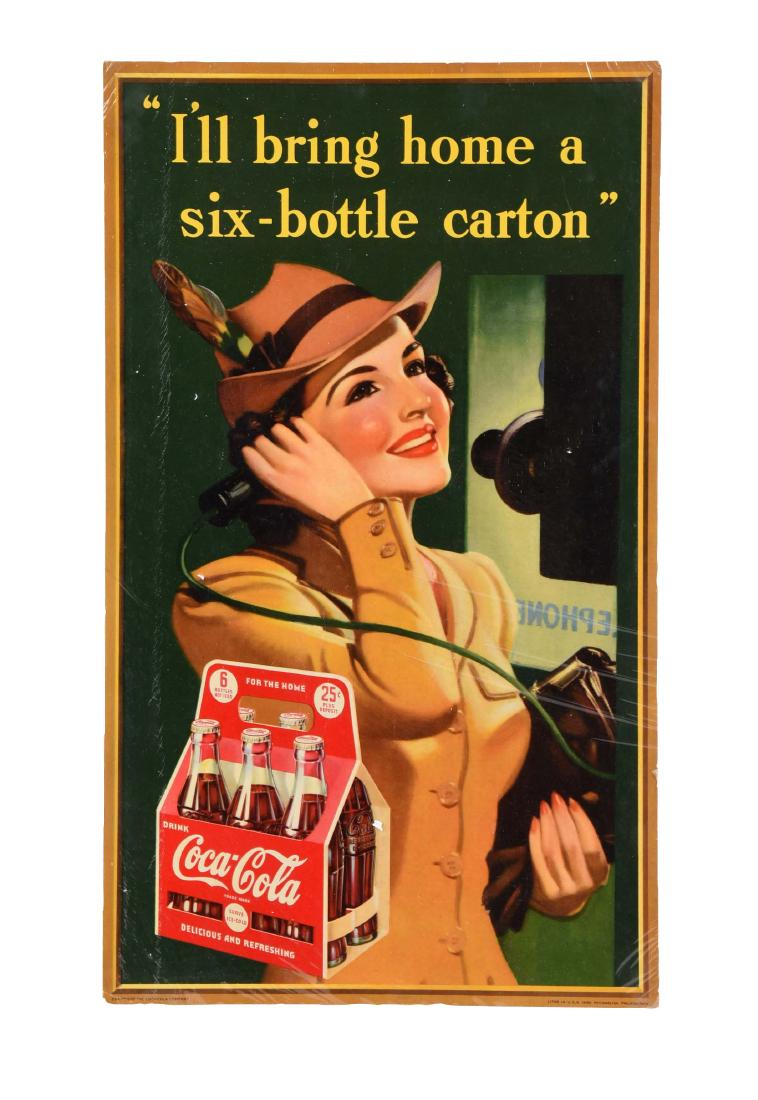 1940 Coca - Cola Six Bottle Carton Cardboard Sign. (1 of 1)