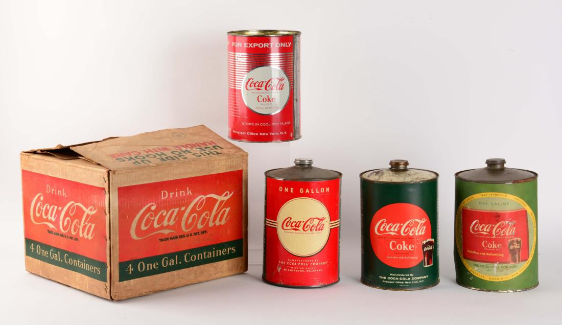 Box Of Coca Cola 1 Gallon Tin Cans. (1 of 2)