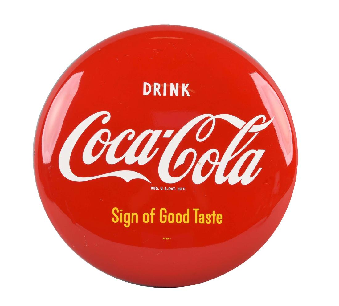 1950's Drink Coca - Cola Button Sign. (1 of 1)