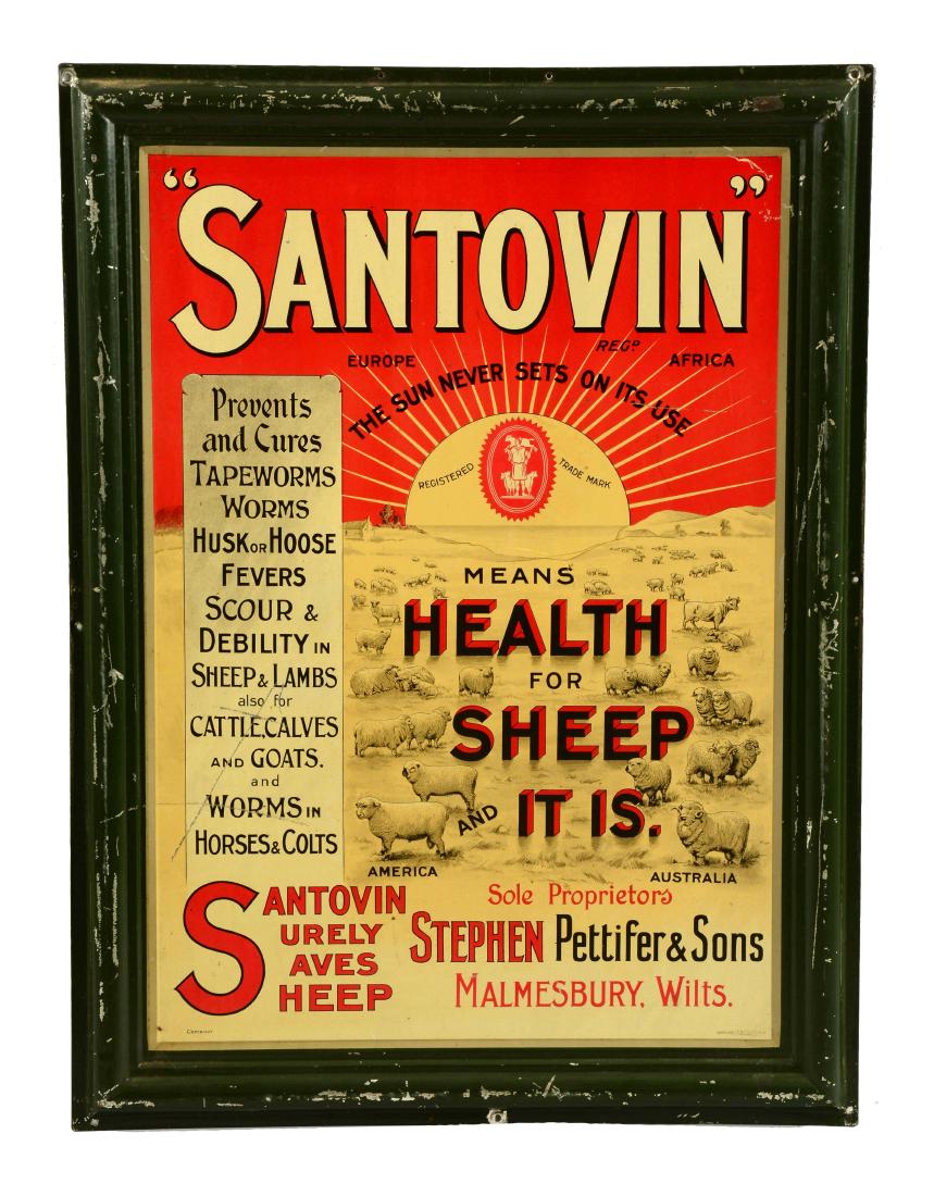 Santovin Animal Medicine Tin Advertising Sign. (1 of 1)