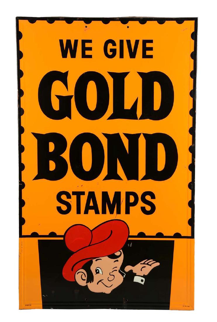 Large Embossed Gold Bond Stamps Tin Sign. (1 of 1)