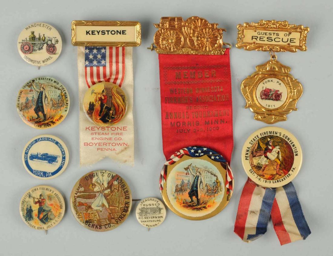 Lot Of 10: Firemen Related Celluloid Pinbacks. (1 of 1)