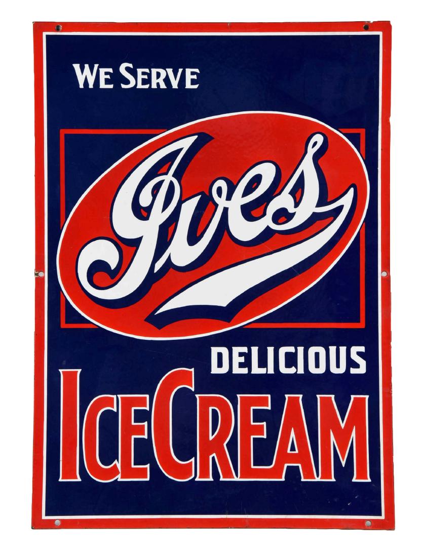 Ives Ice Cream Porcelain Double Sided Sign. (1 of 2)