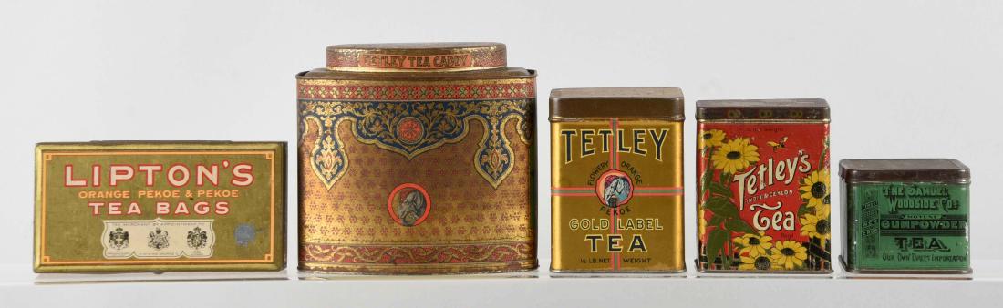 Lot Of 5: Assorted Tin Tea Containers. (1 of 1)