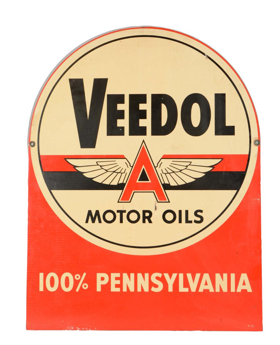 Veedol Motor Oil Tombstone Shaped Metal Sign. (1 of 7)