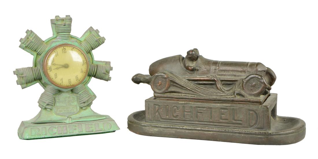 Lot Of 2: Richfield Desk Set Clock & Race Car Box. (1 of 10)