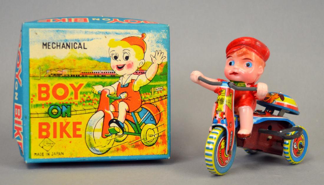Boy On Bike Tin Wind-Up with Box, Japan (1 of 2)