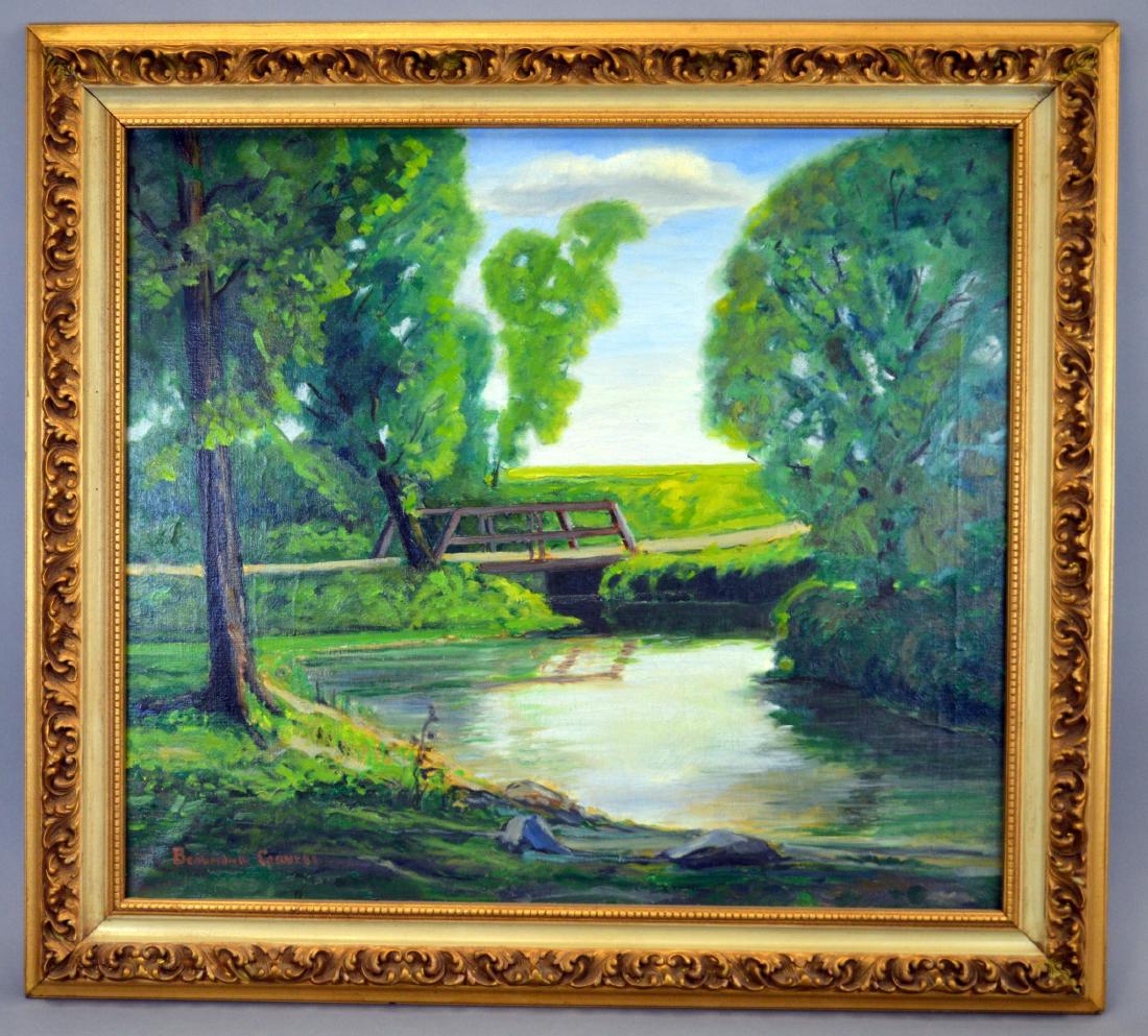 Beaumont Cornell Indiana Bridge Scene, Oil on Canvas (1 of 2)
