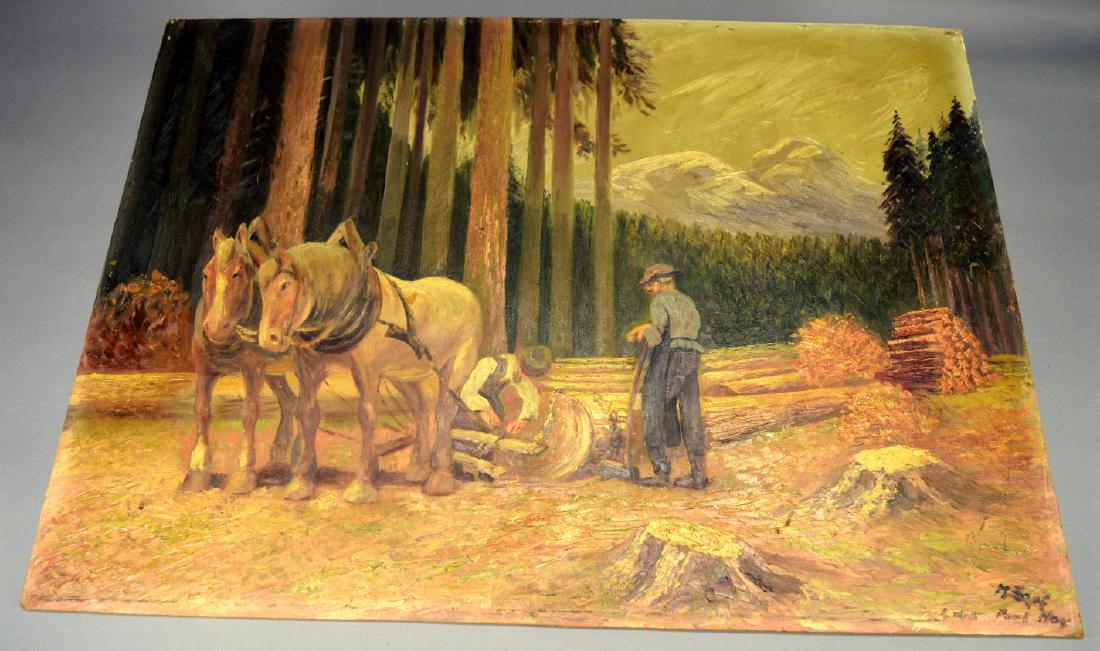 Paul Hey? Lumberjacks, Oil on Board: Paul Hey? Lumberjacks, Oil on Board, 20.5" x 28.4" unframed