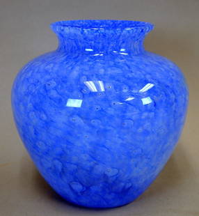 8" Steuben Blue Cluthra Glass Vase: 8" Steuben Blue Cluthra Glass Vase, polished pontil