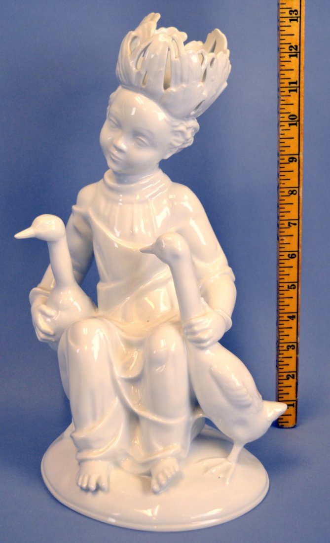 KPM Blanc de Chine Figurine, Child with Goose (1 of 2)