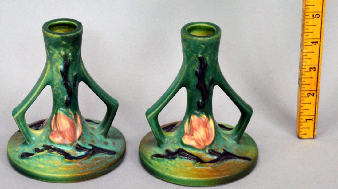 Roseville Green Magnolia Candlesticks 1156-4.5 (1 of 2)