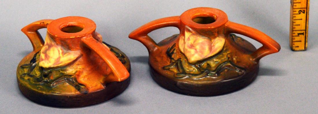 Roseville pair of candlesticks Magnolia Brown 1156-2 (1 of 2)