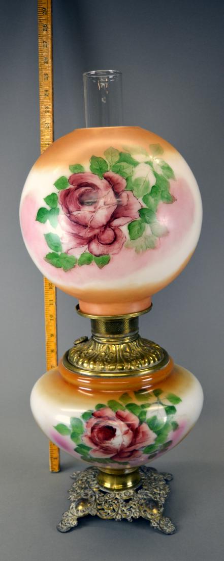 Victorian "Gone with the Wind" Oil Lamp with Roses: Victorian "Gone with the Wind" Oil Lamp with Roses