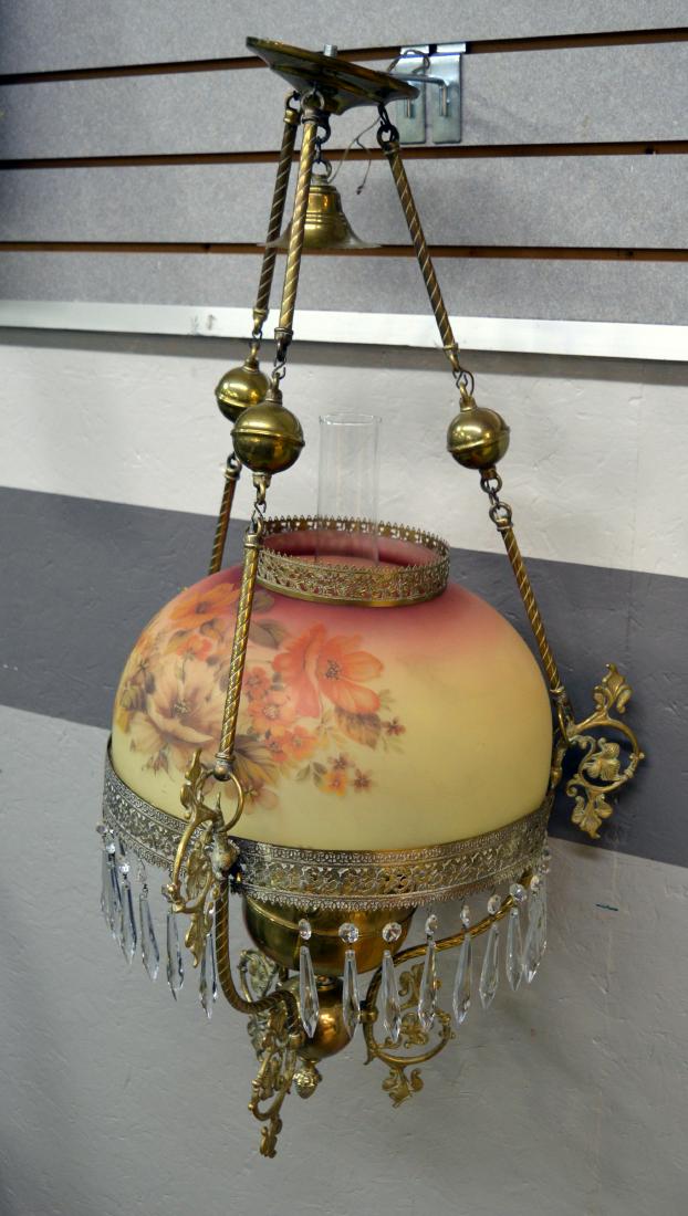 Hand Painted Hanging Light with Crystal Prisms: Hand Painted Hanging Light with Crystal Prisms