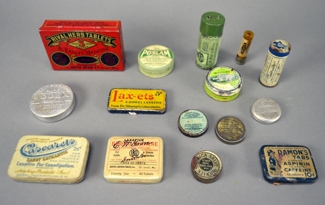 15 vintage medicinal tins: Including Rival Herb Tablets