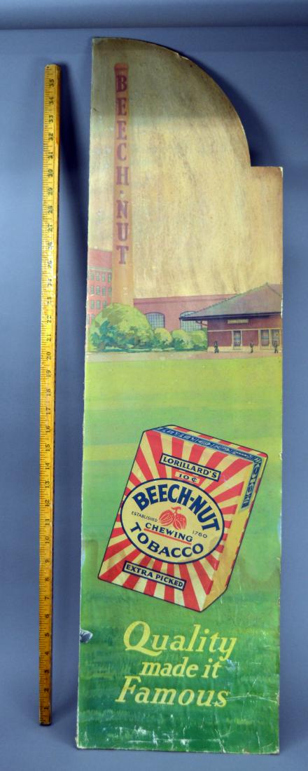 Beech-Nut Tobacco cardboard advertising sign: Surface wear and discoloration