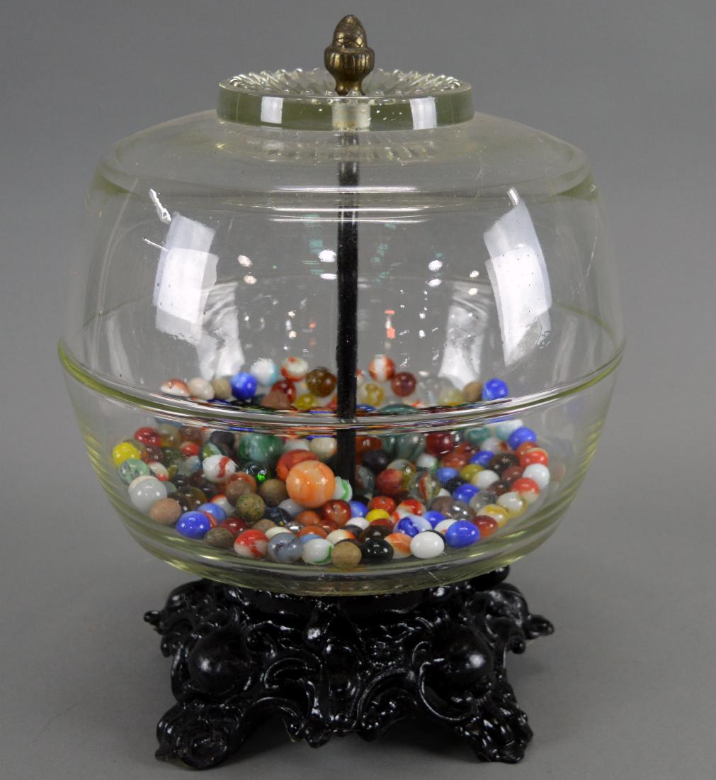 Apothecary glass candy display with vintage marbles: Apothecary glass candy display with vintage marbles