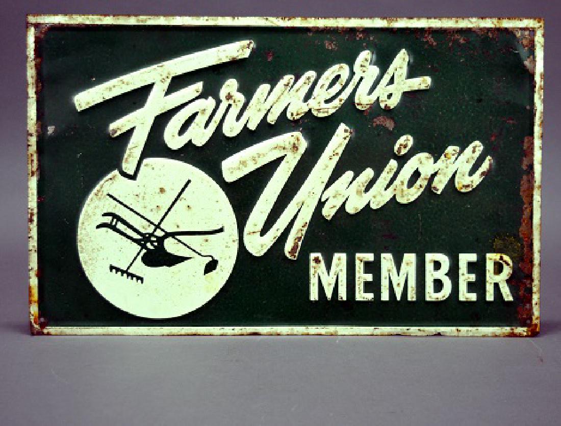Enameled metal "Farmer's Union Member" sign (1 of 2)