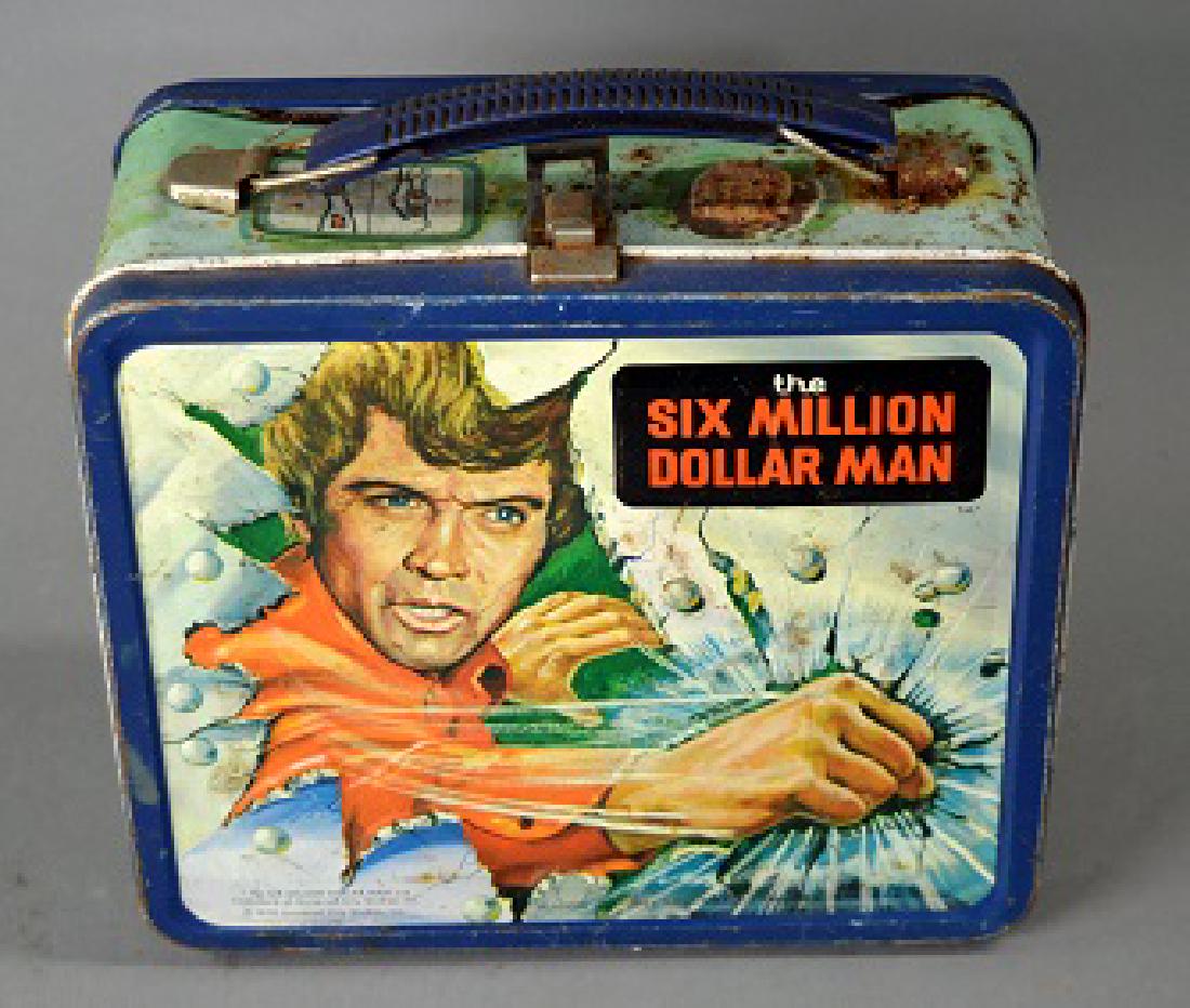 The Six Million Dollar Man lunchbox, no thermos: Rust, surface wear, and dents