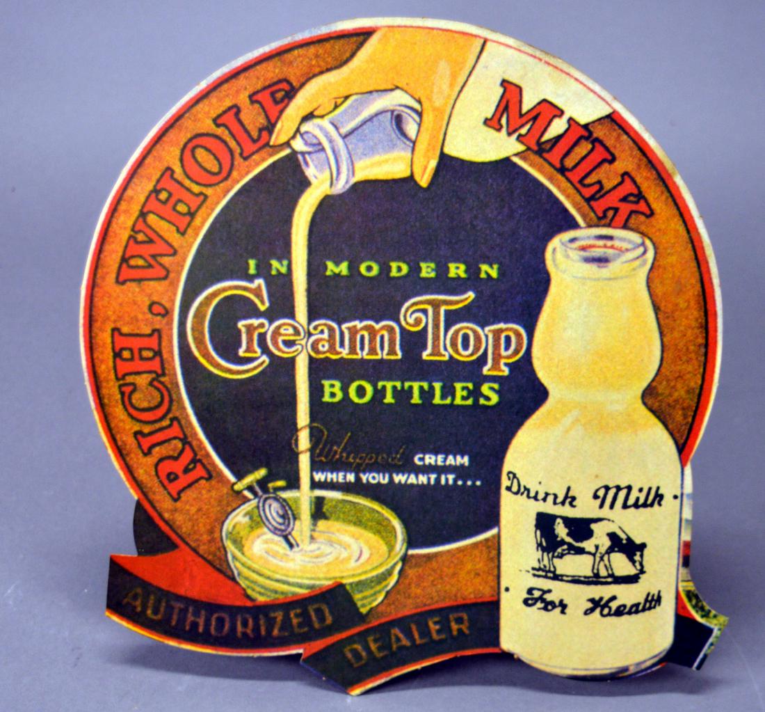 Cream Top milk bottles cardboard advertisement (1 of 2)