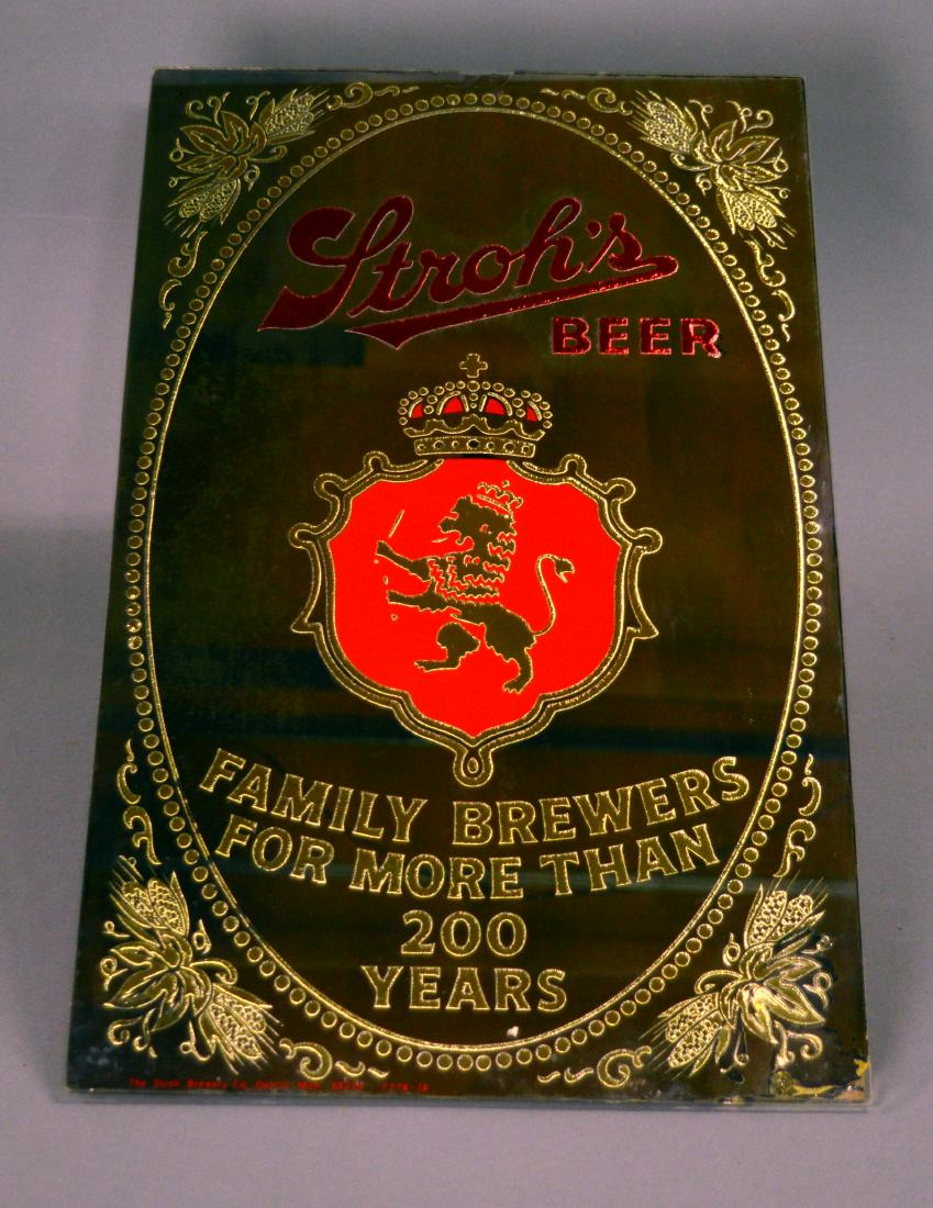 Stroh's Beer reverse decorated glass sign (1 of 2)