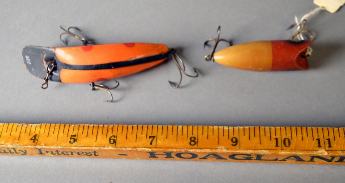 Two fishing lures including a Millsite Bassor Floater: color wear