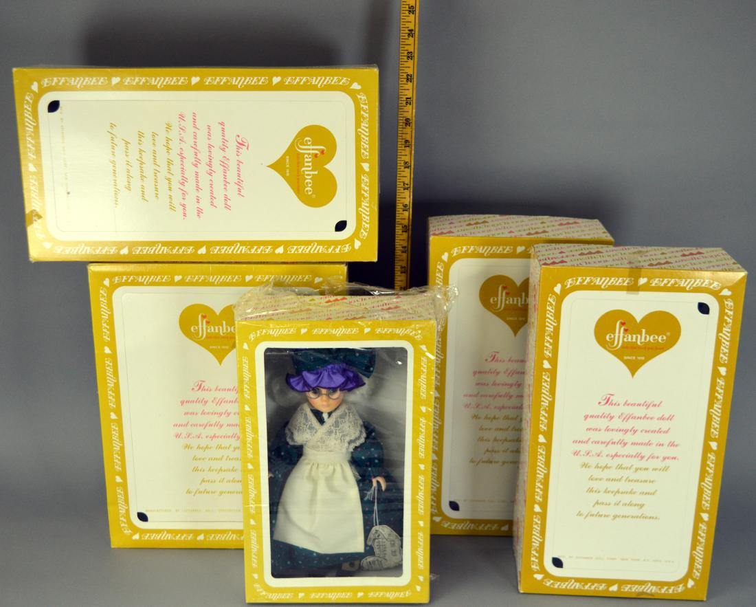 Five Effanbee dolls: Including Walt Disney 1590 Prince Charming, 3390 Cinderella, 3391 Poor Cinderella, 3392 Mary Poppins, & 1160 Old Woman in the Shoe