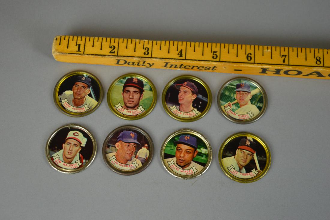 8 Salada Tea Topps Baseball Coins: Including Jim Hickman, Jesse Gonder, Jim Maloney, Ron Hunt, Lee Thomas, Dean Chance, Jim Fregosi, & Hank Aguirre