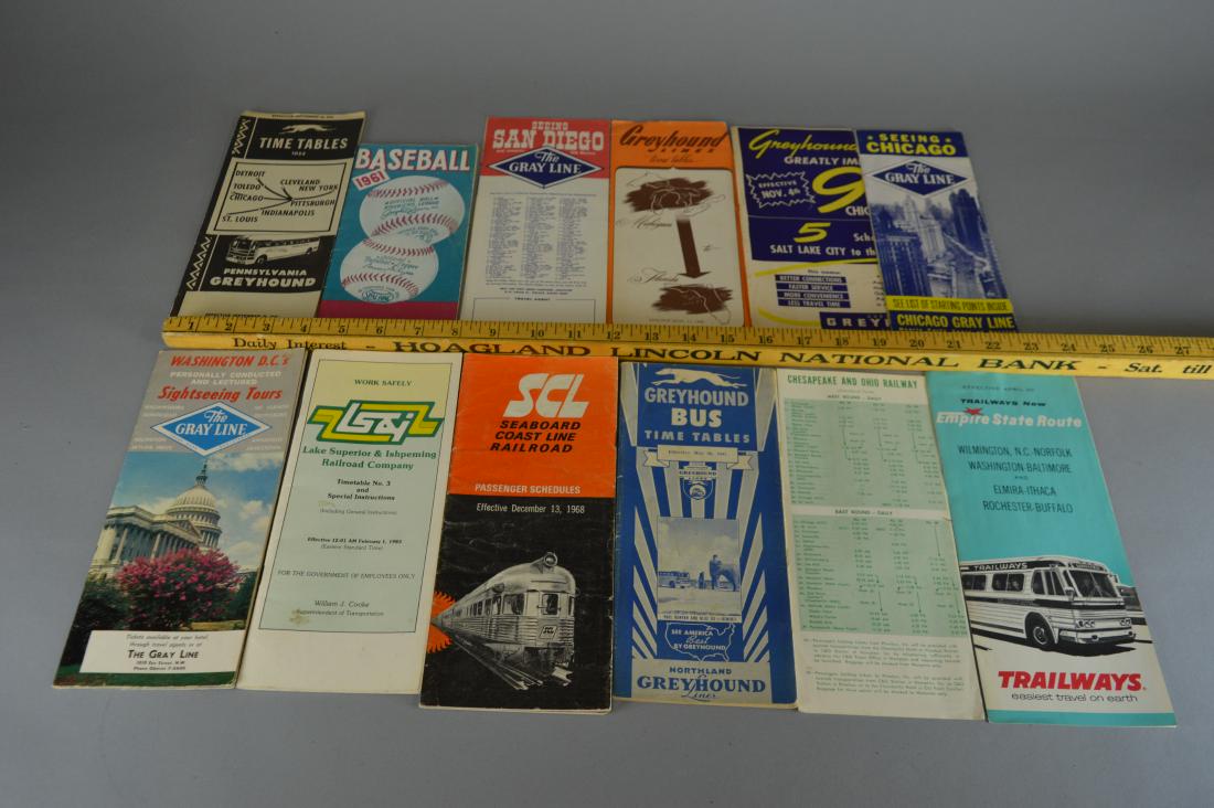 27 vintage travel guides: Including Hawaii, Nova Scotia, Michigan, Greyhound Bus Time Tables, Seaboard Coast Line Railroad, Lake Superior & Ishpeming Railroad Company, The Gray Line (Chicago, Washington DC, San Diego, and a 19