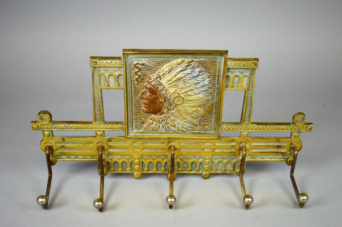 Antique Brass Tie Rack Depicting Native American: Antique Brass Tie Rack Depicting Native American