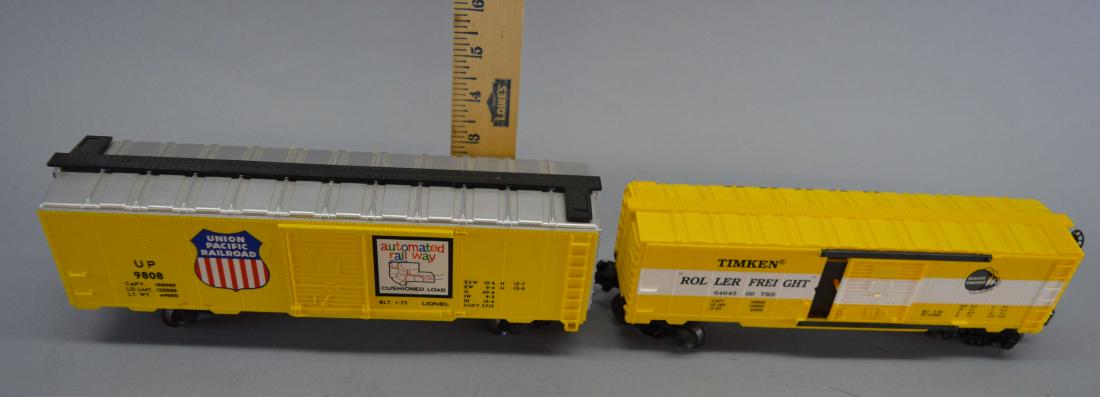 2 Lionel Box Cars Union Pacific & Timken Roller Freight: 2 Lionel Box Cars Union Pacific & Timken Roller Freight