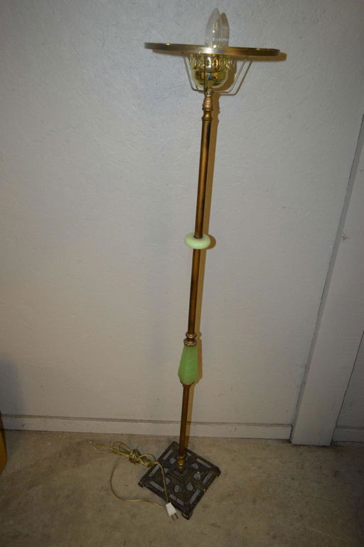Art Deco Metal Jadeite Glass Floor Lamp