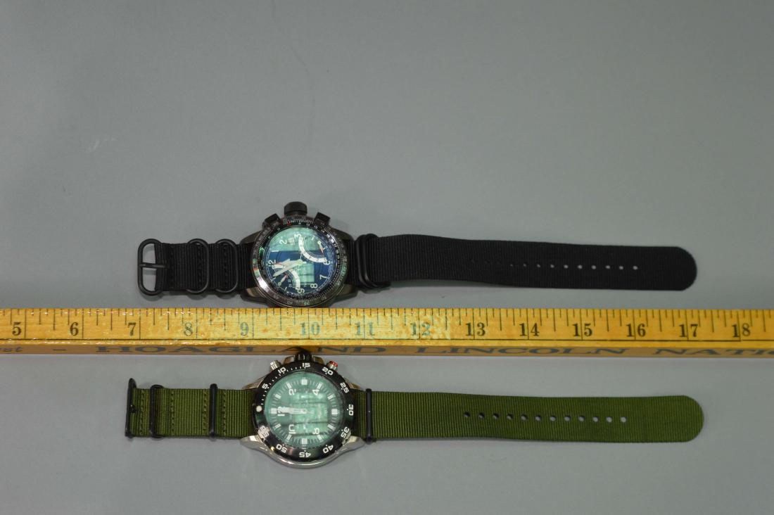 2 Nautica Chronograph Men's Wristwatches: Two Nautica men's chronograph water resistant wristwatches. Good used condition. For dimensions, see photographs.