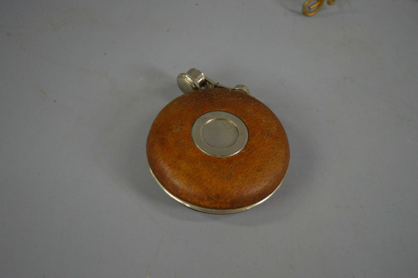 AHS German Leather & Silverplate Flask: AHS German Leather & Silverplate Flask