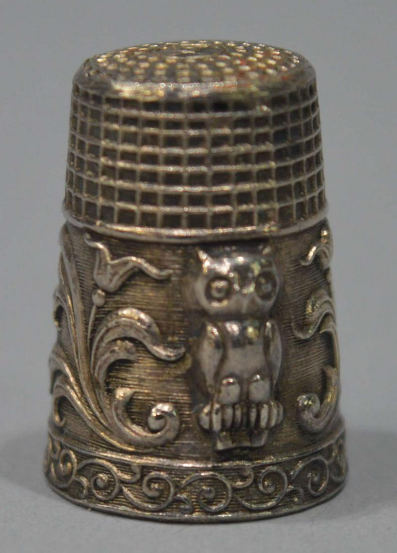 Silver Thimble with Owl Motif: Silver Thimble with Owl Motif