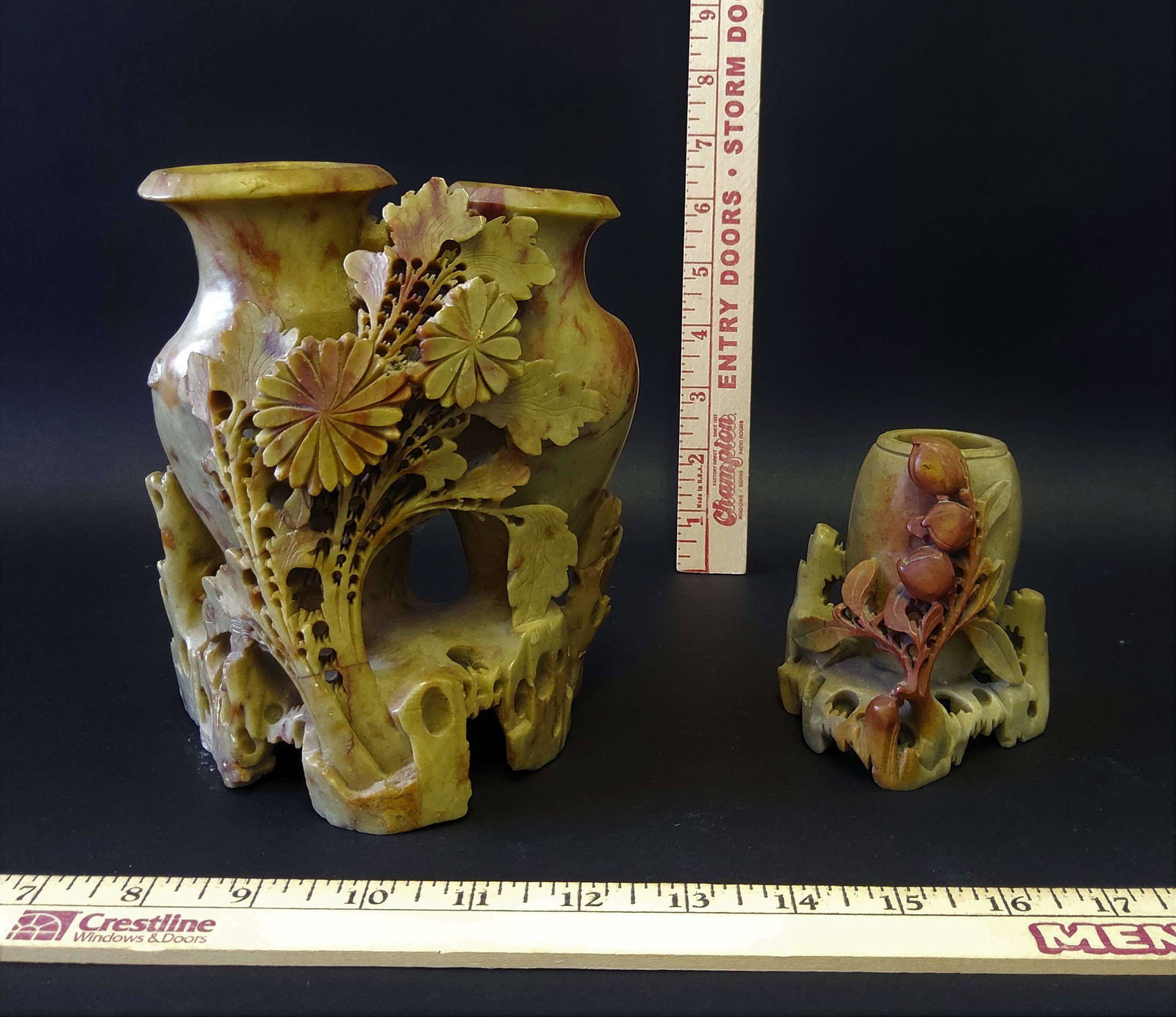 2 Chinese Soapstone Vases: Please review the images for condition and dimensions.