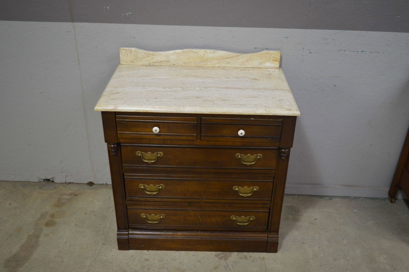 Athens Table Co. Marble Top Commode: An Athens Table Co. marble top commode. Dimensions: 32 inches high x 30 inches x 18 inches deep.