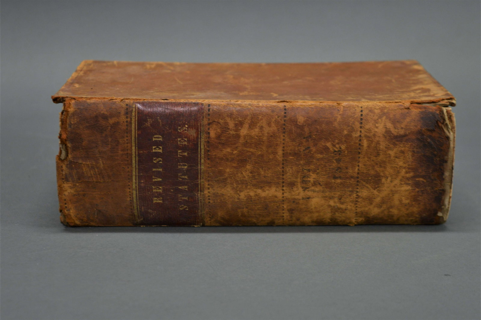 Revised Statutes State of Indiana c.1843: A leatherbound "The Revised Statutes of the State of Indiana," 1843.