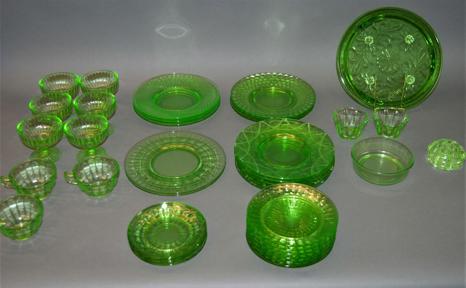 37 Pcs Uranium Green Depression Glass (1 of 7)