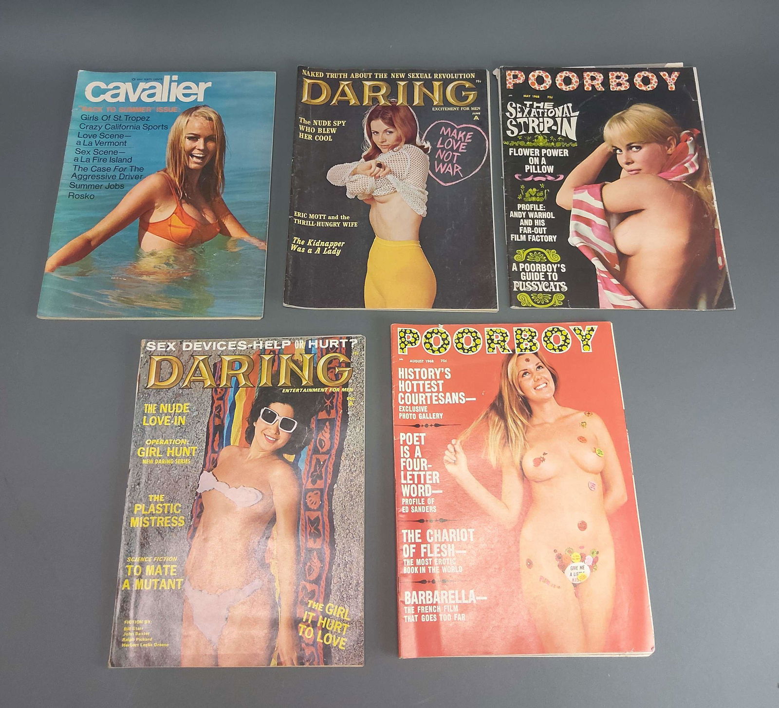 5 Adult Magazines c.1960s Poorboy Daring Cavalier (1 of 2)