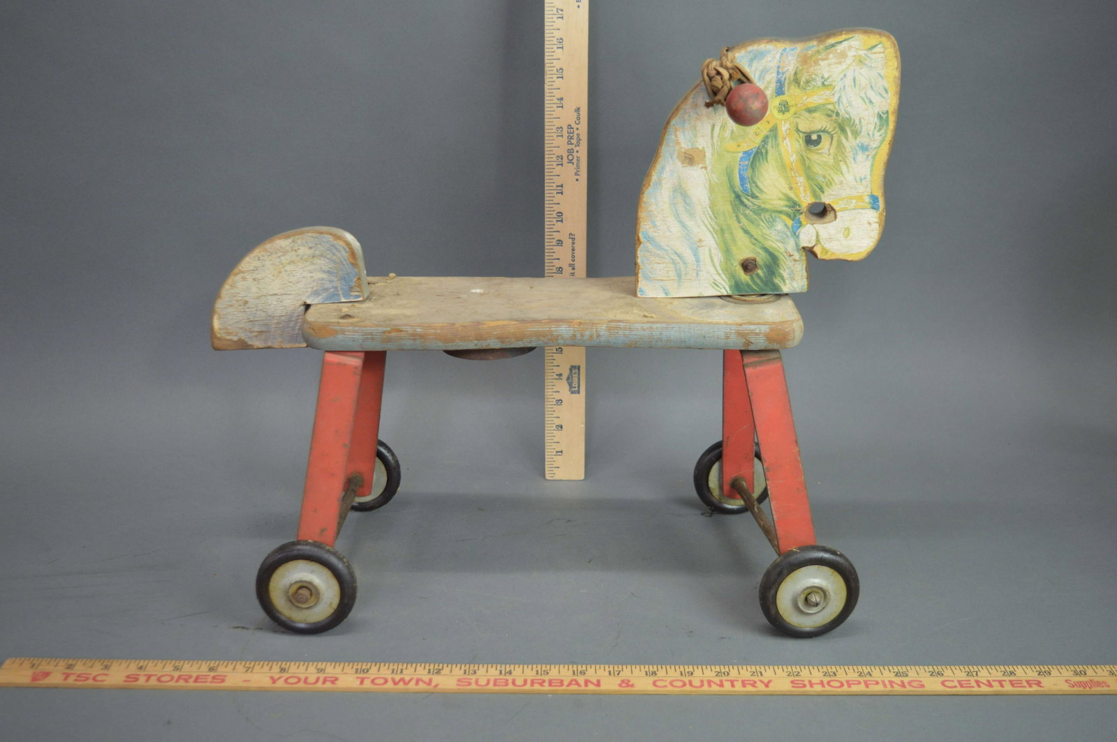 Gong Bell Co. Riding Horse Toy, c.1950s: A Gong Bell Co. riding horse toy, c.1950s.