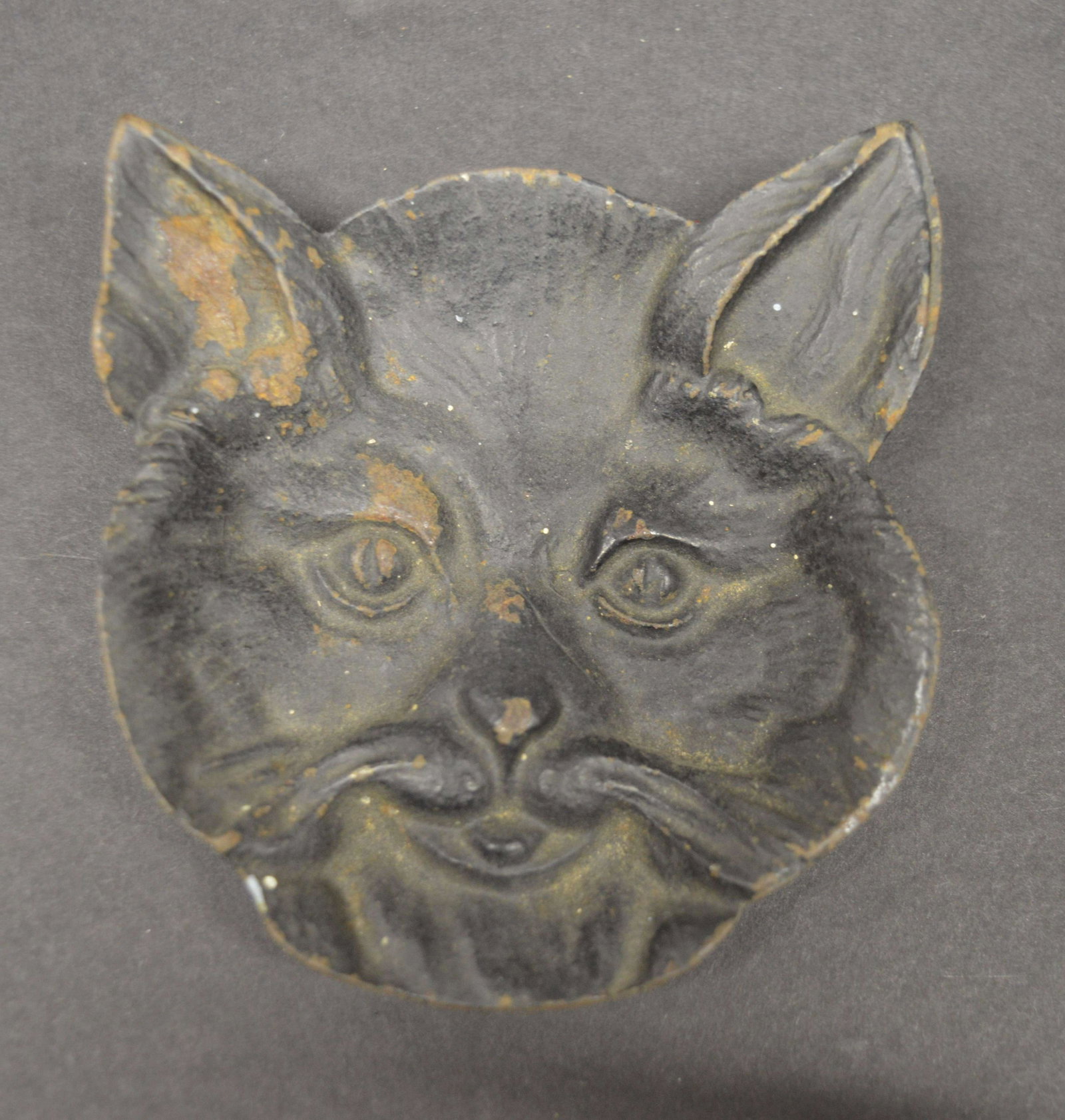 Cast Iron Bob Cat Trinket Dish: A cast iron "Bob Cat" trinket dish or ashtray.