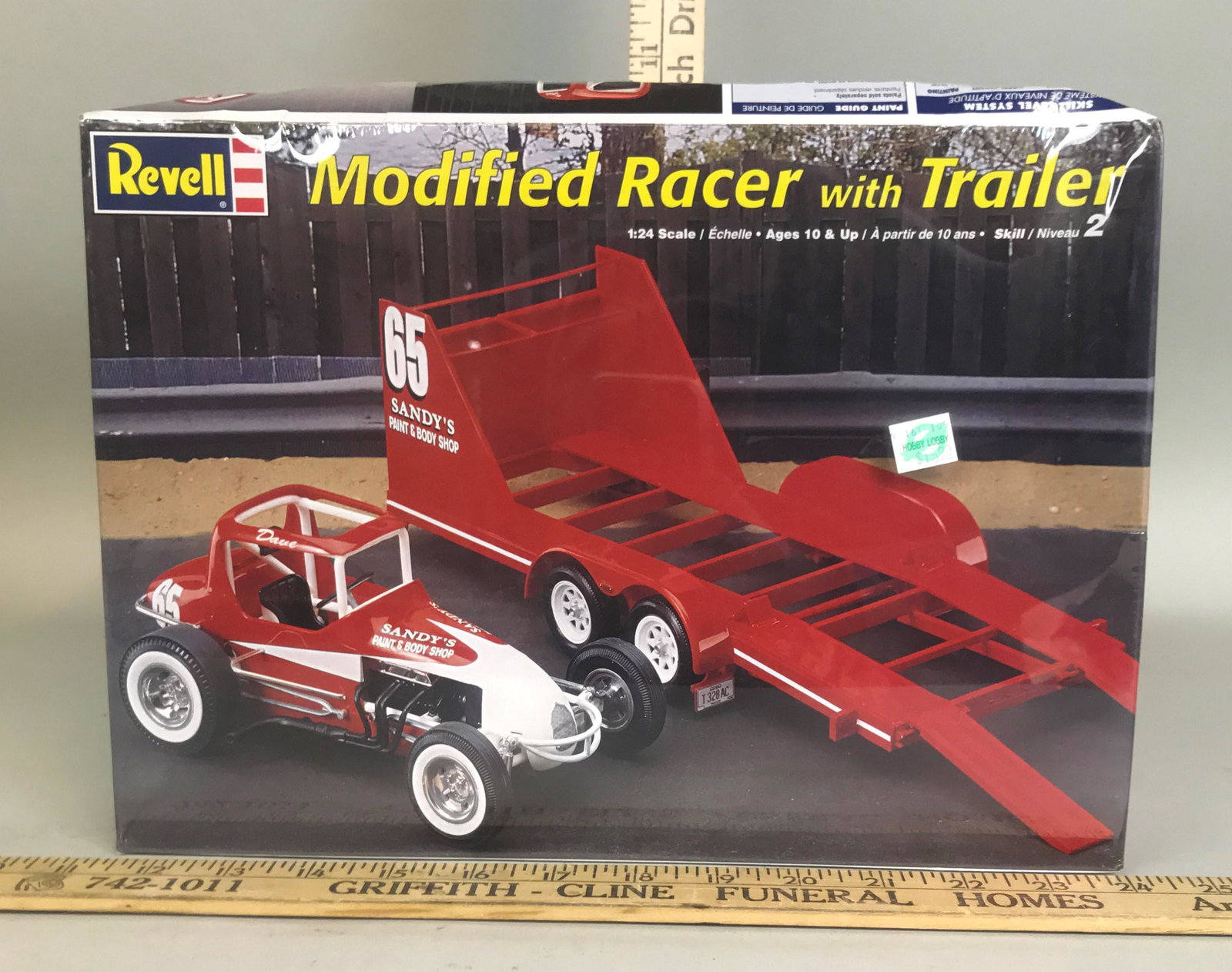 Revell 1:24 Modified Racer with Trailer Model Kit: A Revell 1:24 Modified Racer with Trailer model kit.