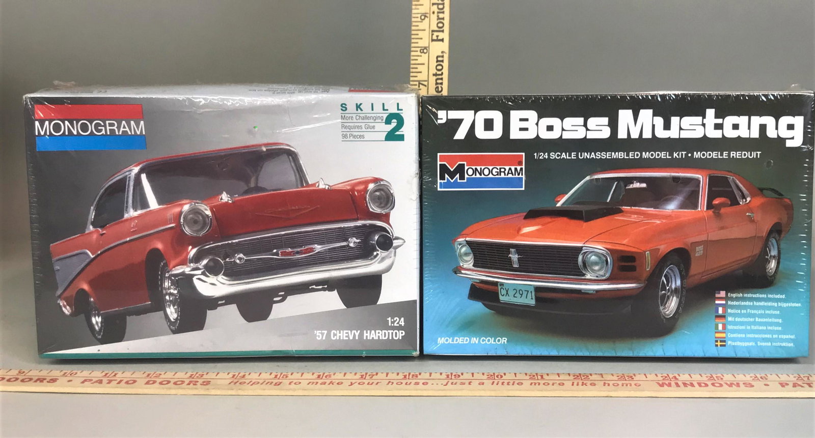 2 Monogram 1:24 Model Kits '70 Boss Mustang '57 Chevy: 2 Monogram 1:24 model kits including '70 Boss Mustang & '57 Chevy Hardtop.