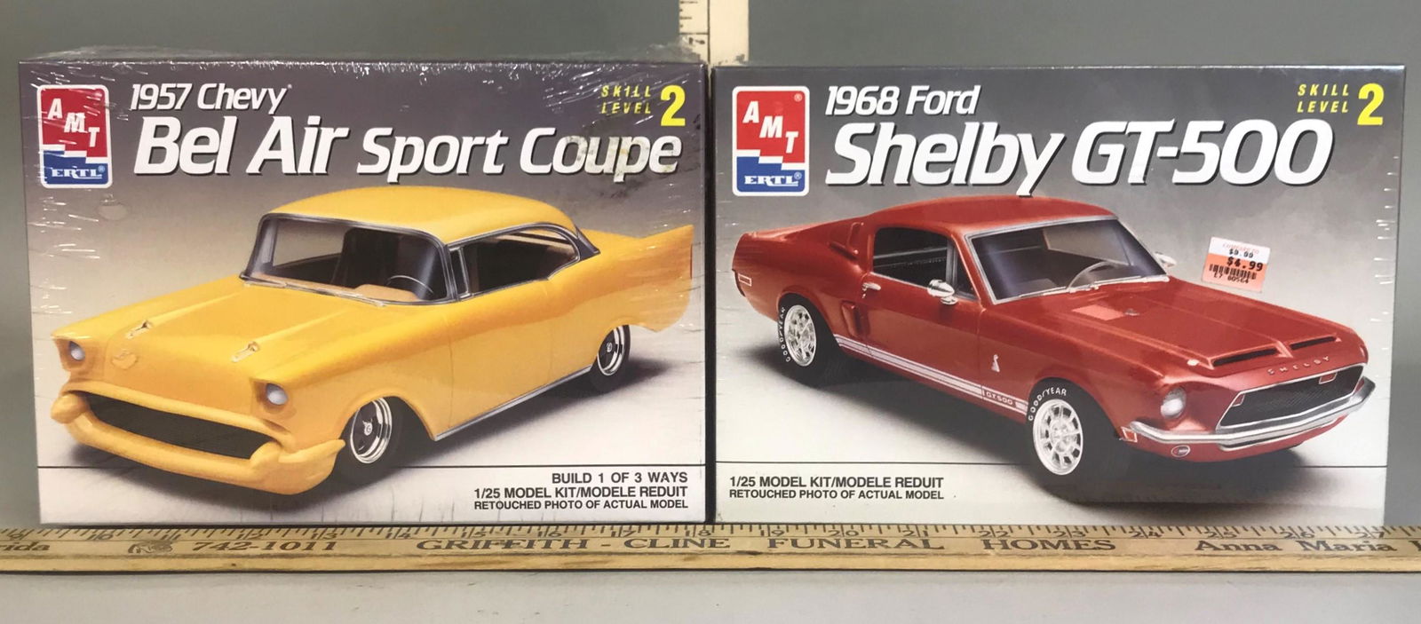 2 AMT Ertl 1:25 Model Kits '57 Bel Air '68 Ford Shelby: 2 AMT Ertl 1:25 model kits including 1957 Chevy Bel Air Sport Coupe & 1968 Ford Shelby GT-500