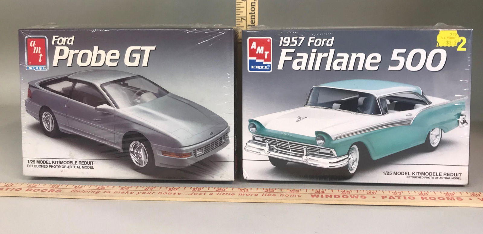 2 AMT Ertl 1:25 Model Kits Ford Probe GT '57 Fairlane: 2 AMT Ertl model kits including Ford Probe GT & 1957 Ford Fairlane 500.