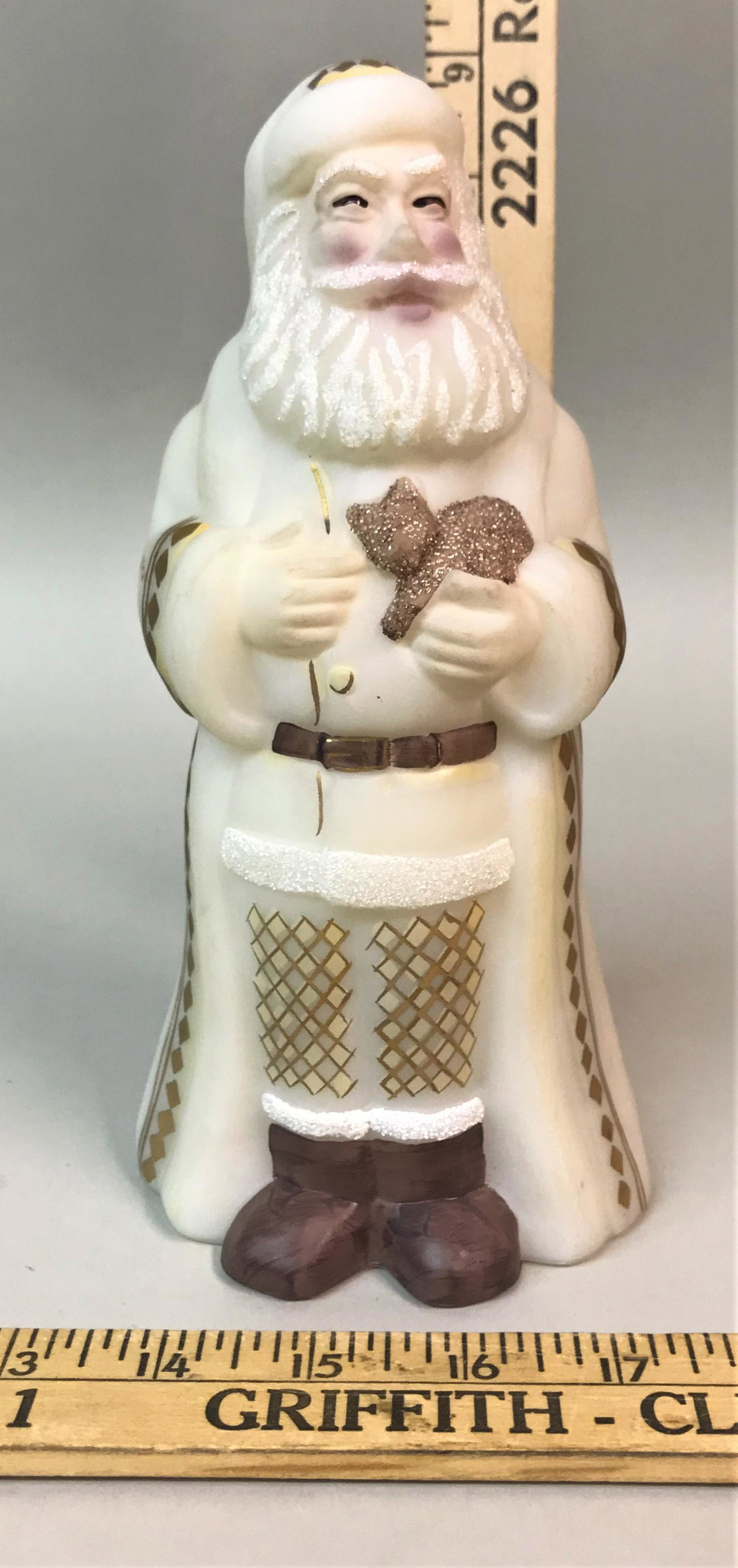 Fenton Hand Painted Glass Santa Figurine: An artist signed Fenton hand painted glass santa figurine