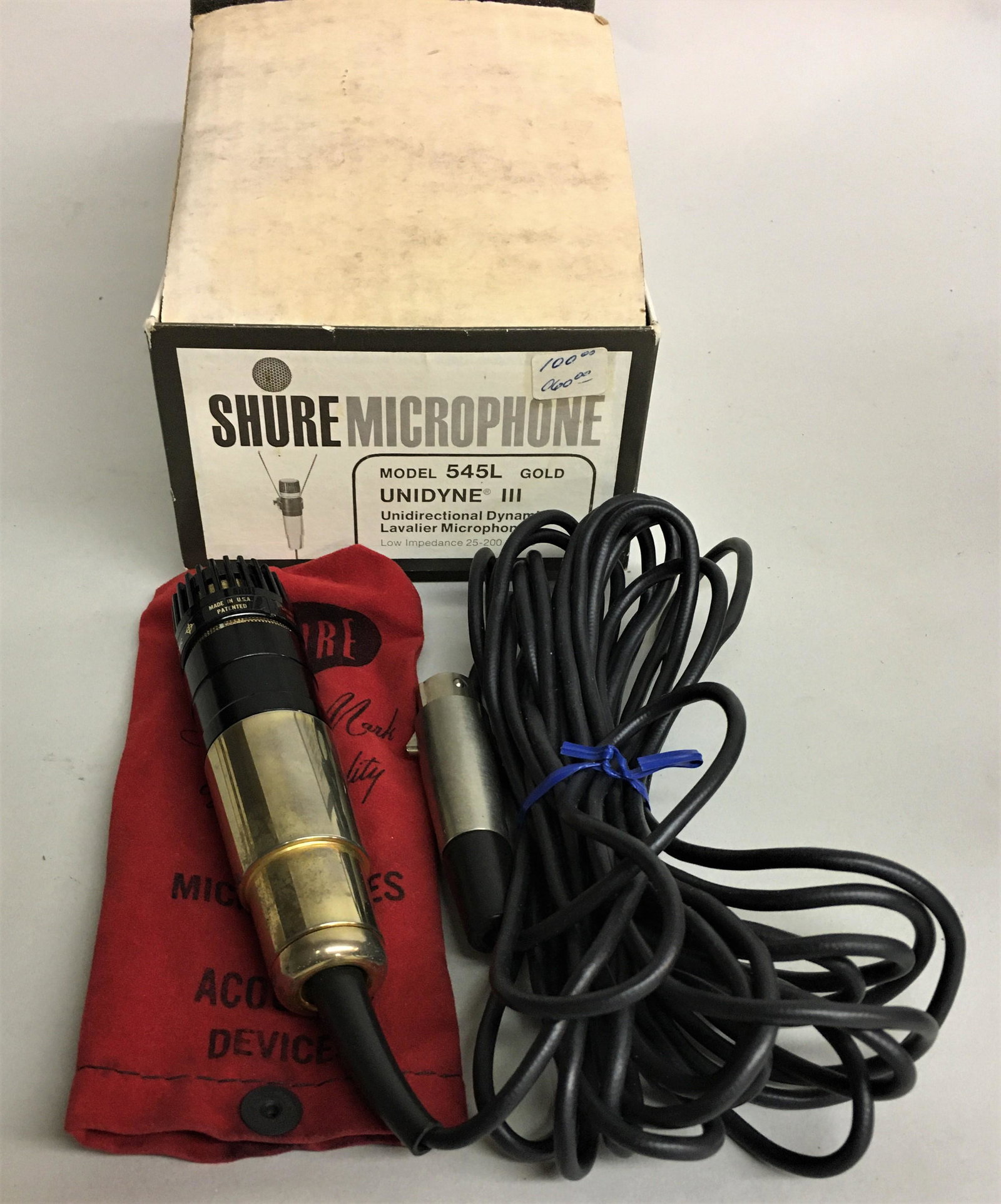 Vintage Shure Unidyne III Model 545L Microphone: A vintage Shure Unidyne III Model 545L microphone, in original box.