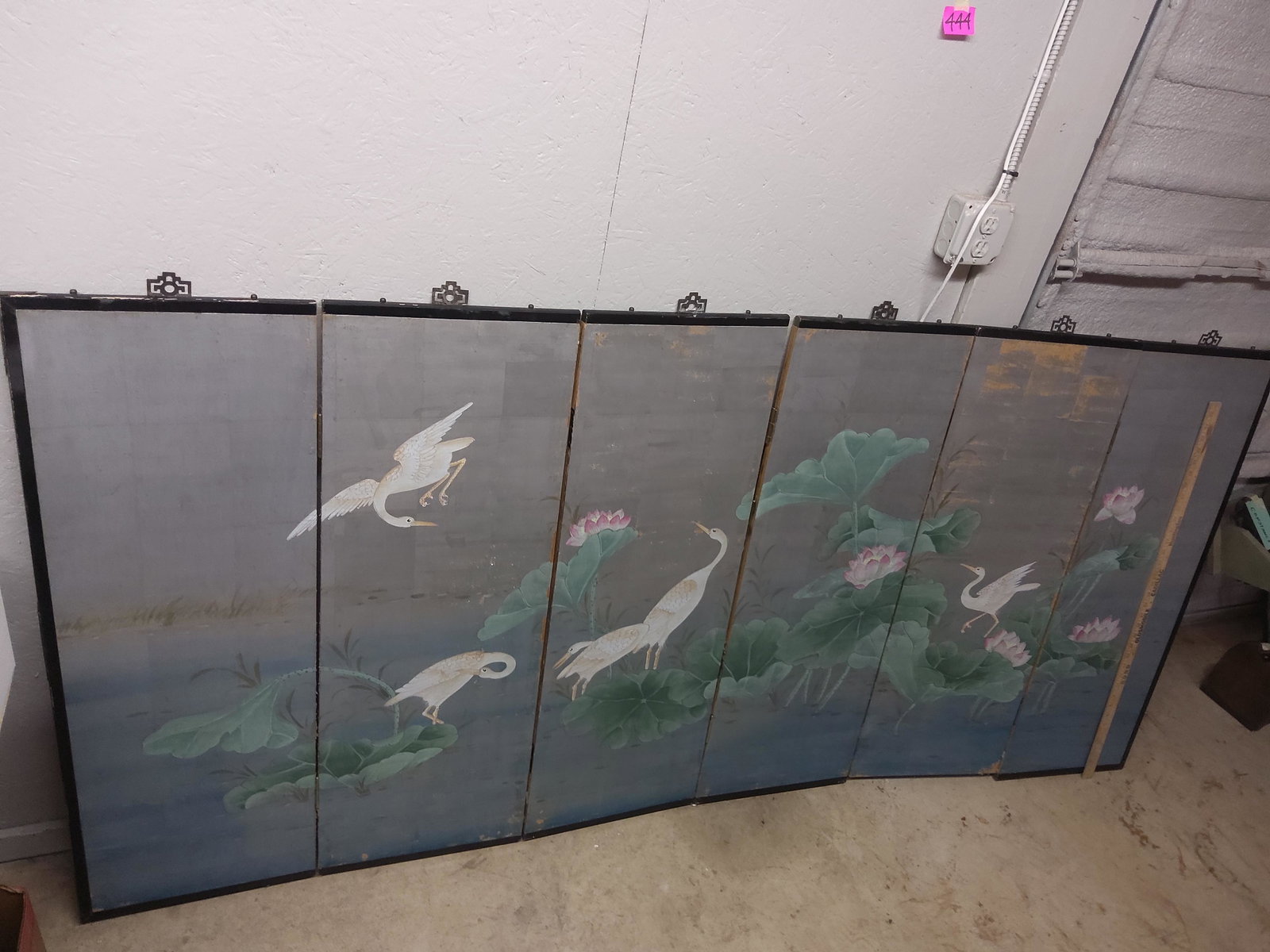 Antique Japanese Folding Screen Meiji Period: An antique Japanese hand painted folding screen, circa 1900. Dimensions (unfolded): 85 inches long x 40 inches high.